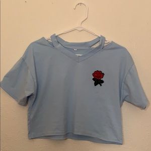light blue rose embroidered crop top size small